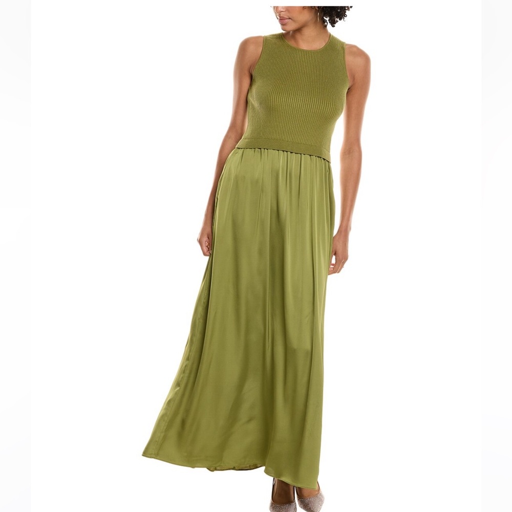 Taylor brand olive green satin skirt sweater dress